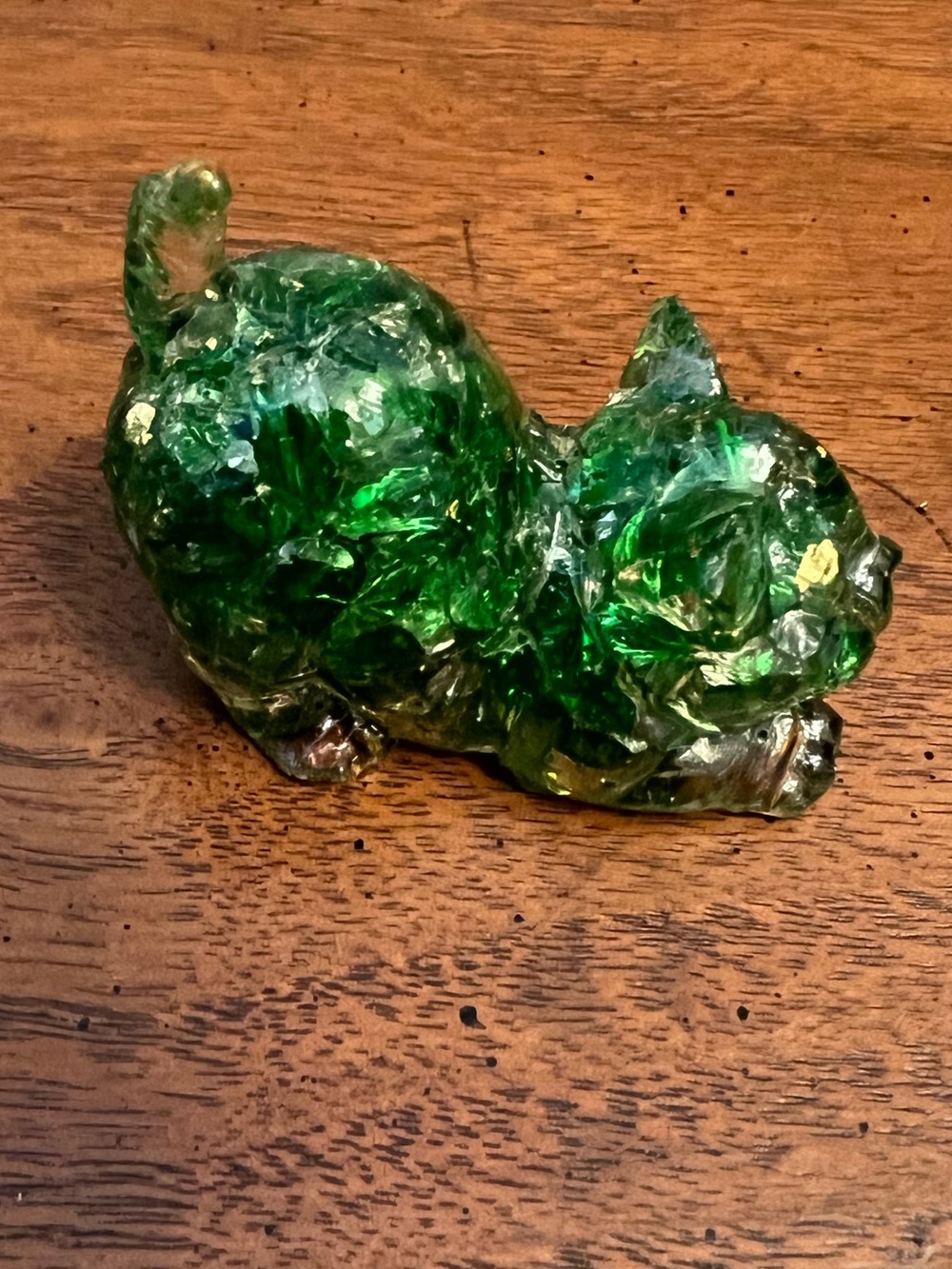 Emerald Green Stone Cat Figurine Home Accent